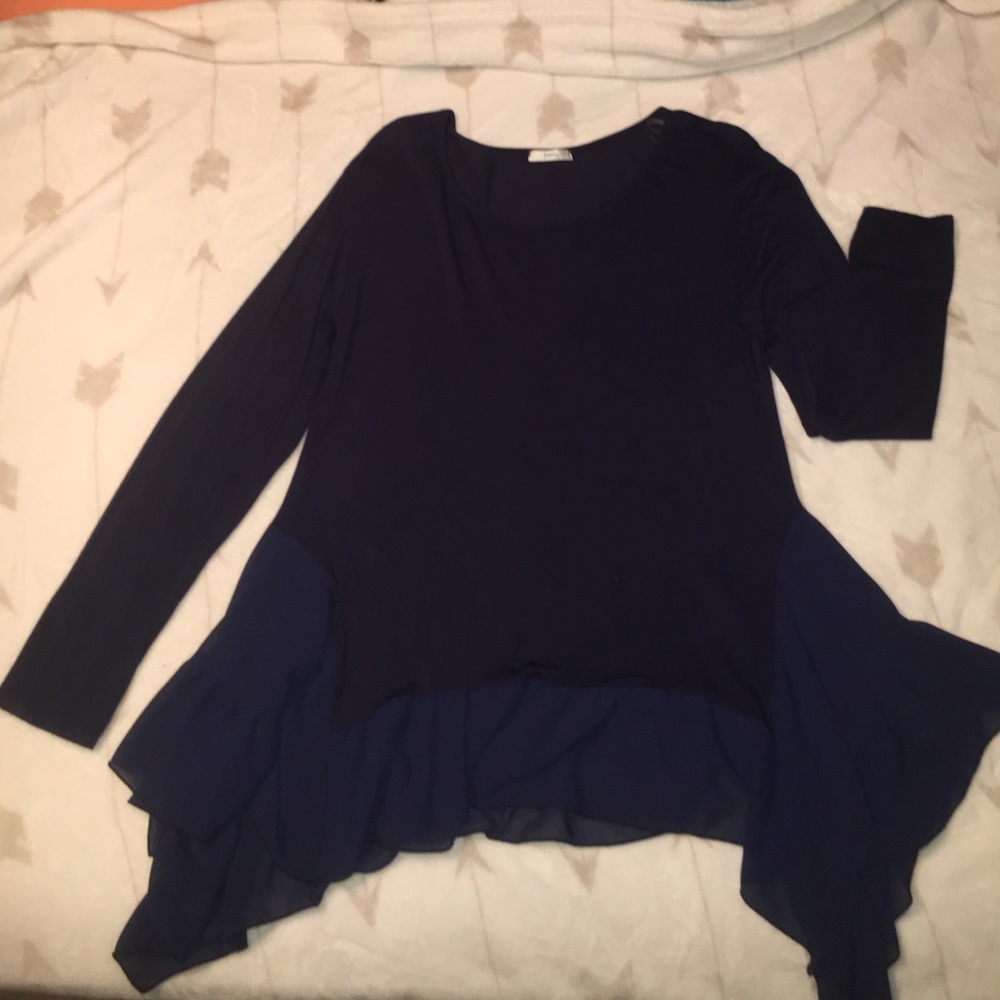Navy Flowy Long Sleeve Boutique Shirt